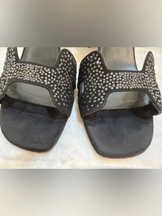 Hermes Black Suede Crystal Embellished Slingback H Sandals Size 39,9 (US 9,5) - Picture 10 of 17